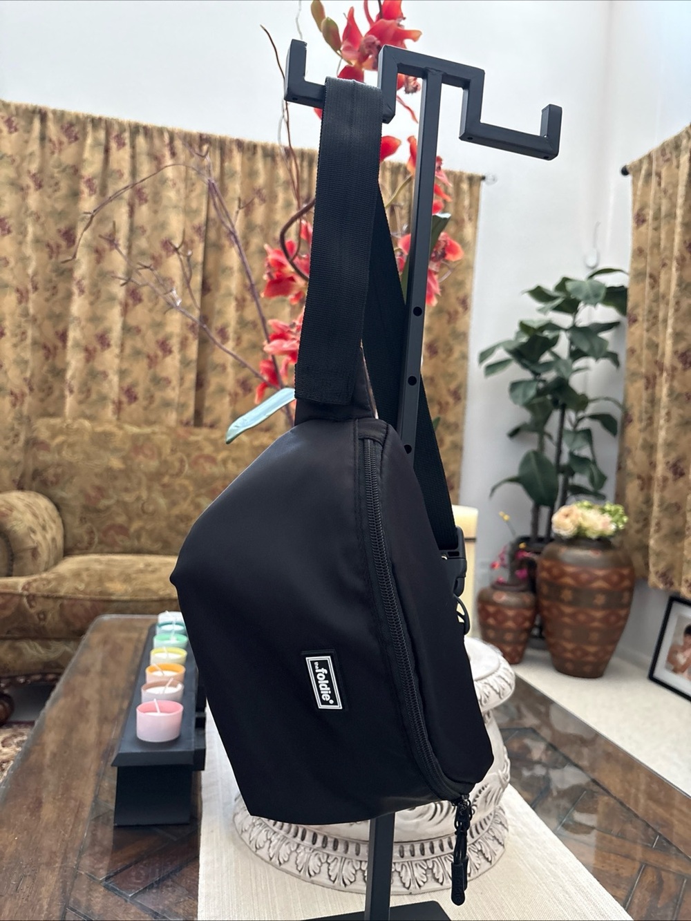 Foldie Black Fanny Pack Crossbody Bag with Anti-theft feature for men and women